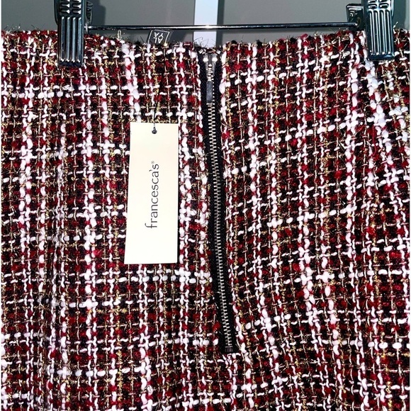 NWT Tartan Plaid Tweed Mini Skirt Womens Large Metallic Ruffle Drop Waist Frayed - Picture 10 of 16